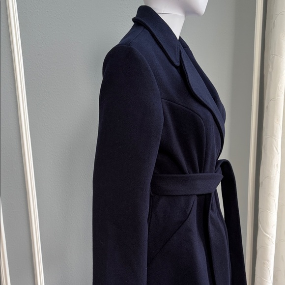 Kate Kasin Black Belted Wool-Blend Coat Jacket Size Medium - Picture 3 of 8